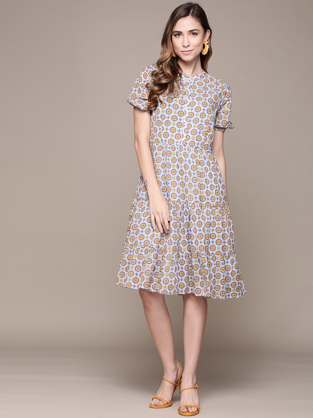 

Label Ritu Kumar Blue & Yellow Printed Dress