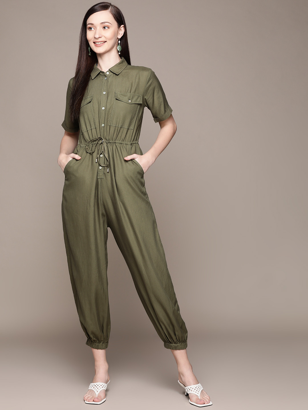 

Label Ritu Kumar Green Tencel Basic Jumpsuit