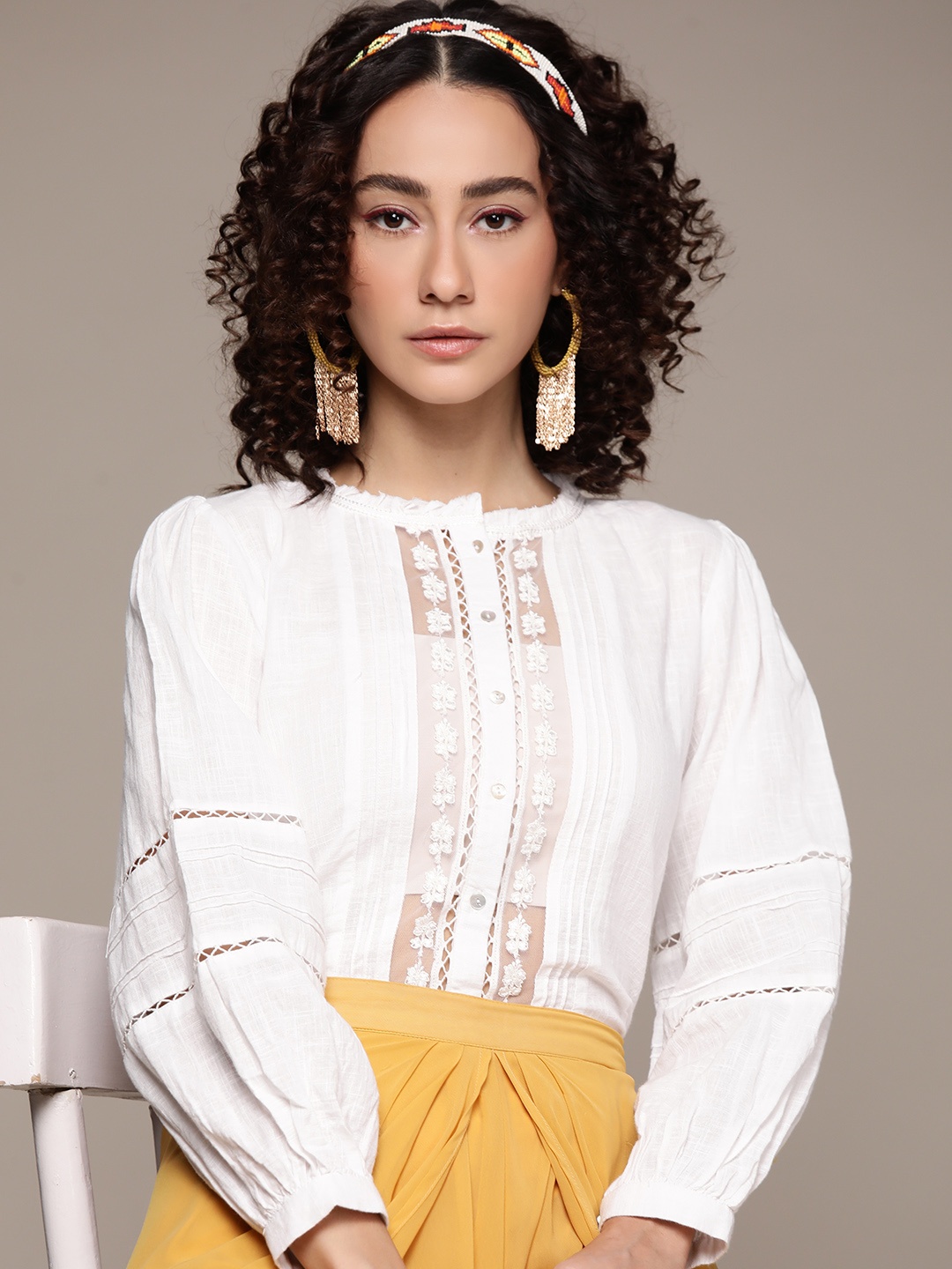

Label Ritu Kumar Women White Opaque Casual Shirt