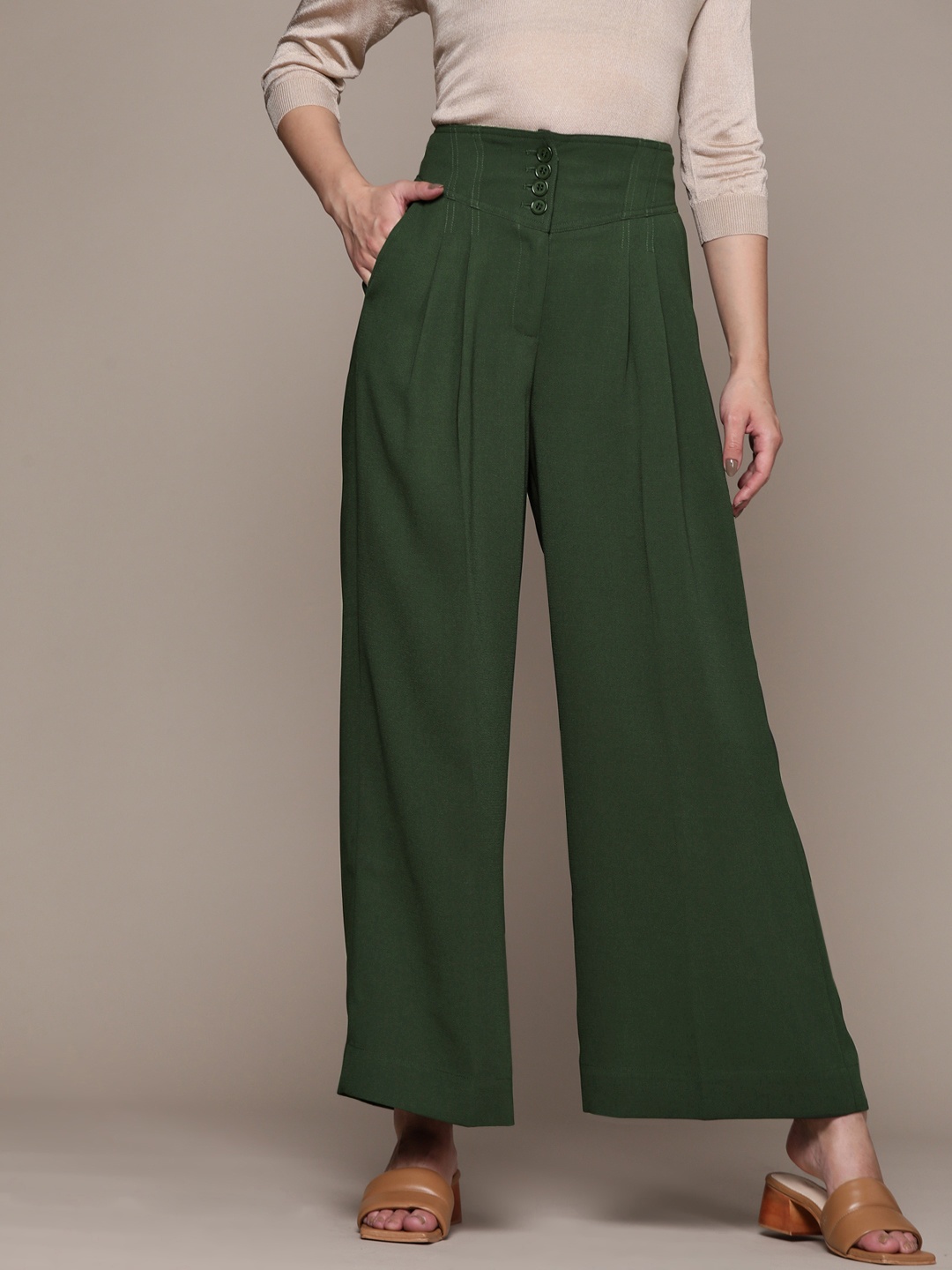 

Ritu Kumar Women Green Parallel Trousers