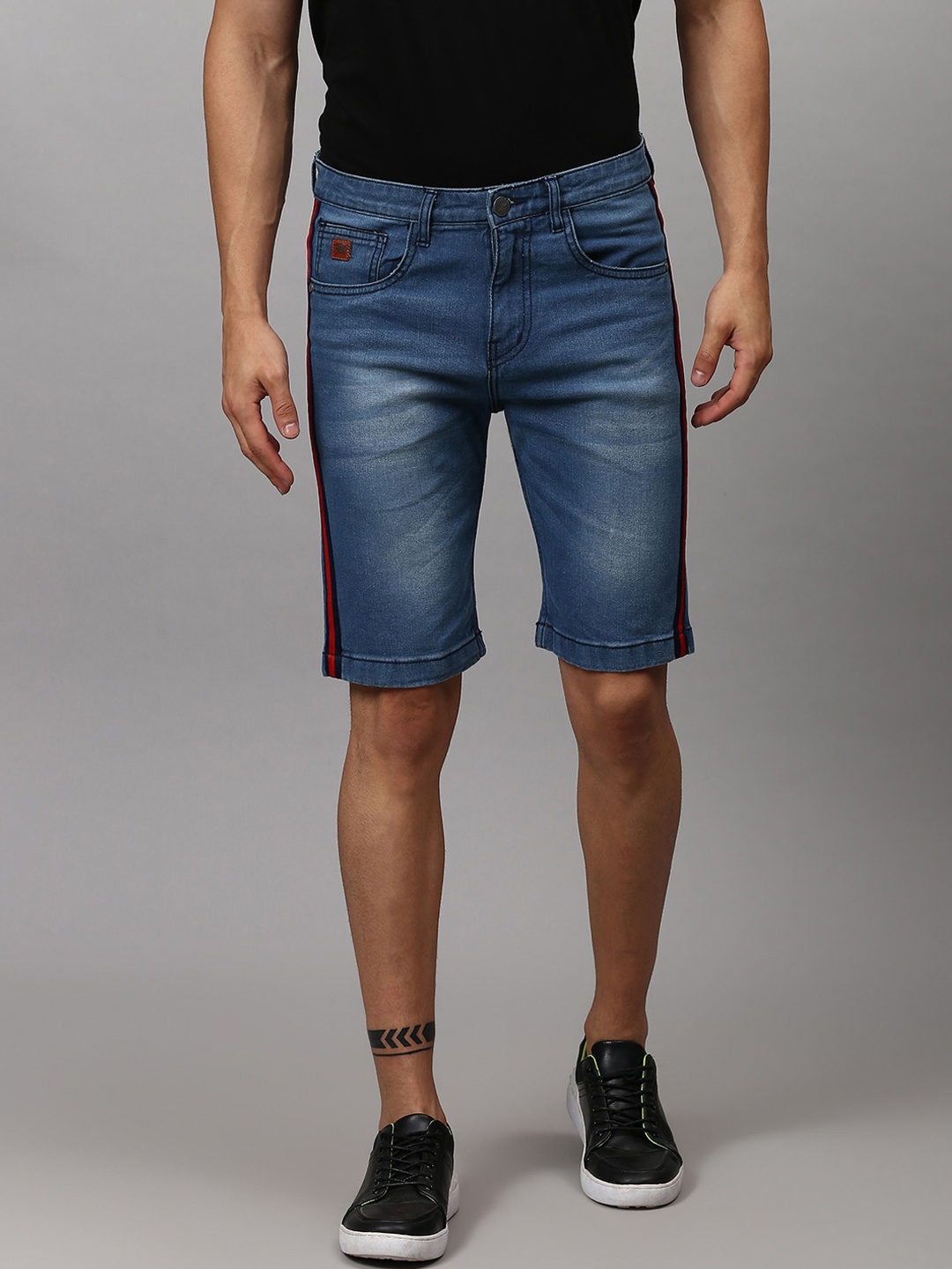 Campus Sutra Men Blue Washed Denim Shorts