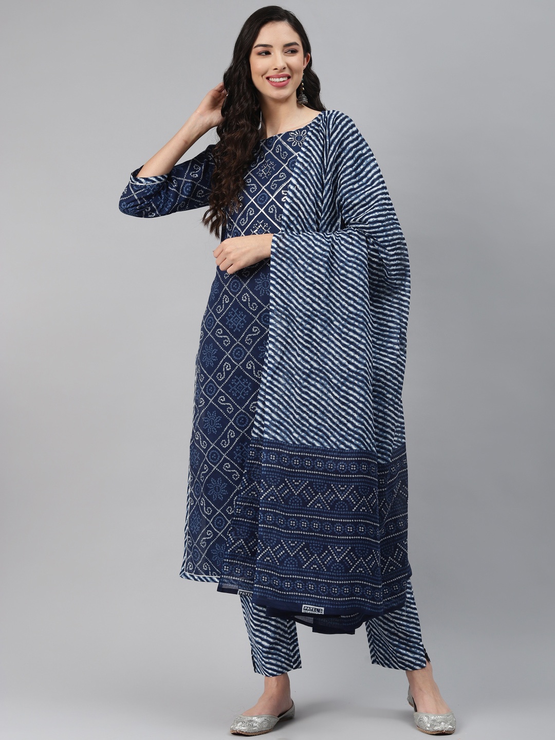 

Silai Bunai Women Blue Regular Pure Cotton Kurta with Palazzos & With Dupatta