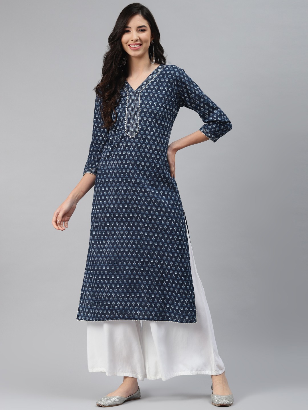 

Silai Bunai Women Blue & White Printed Kurta
