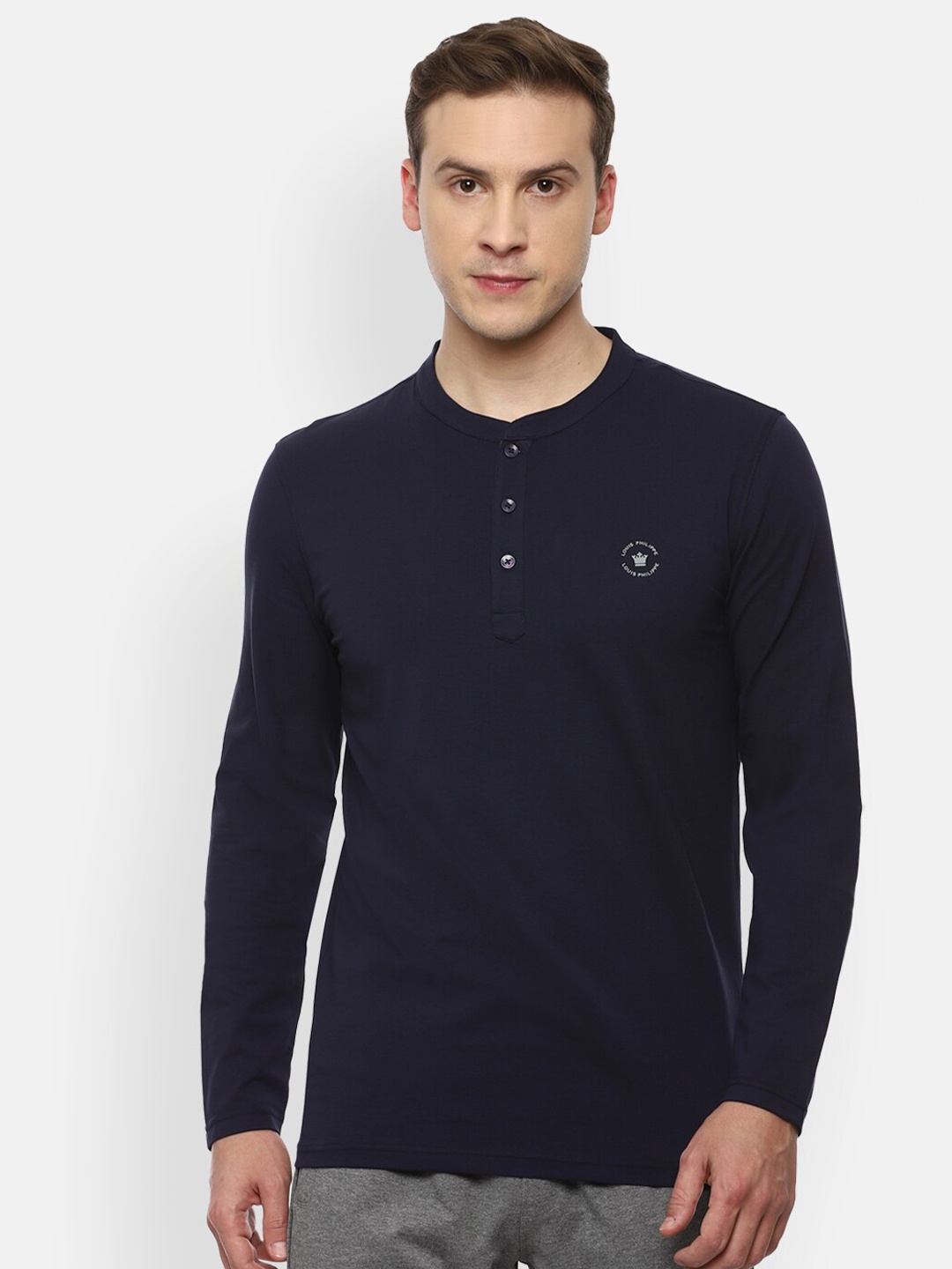 

Louis Philippe ATHPLAY Men Navy Blue Henley Neck T-shirt
