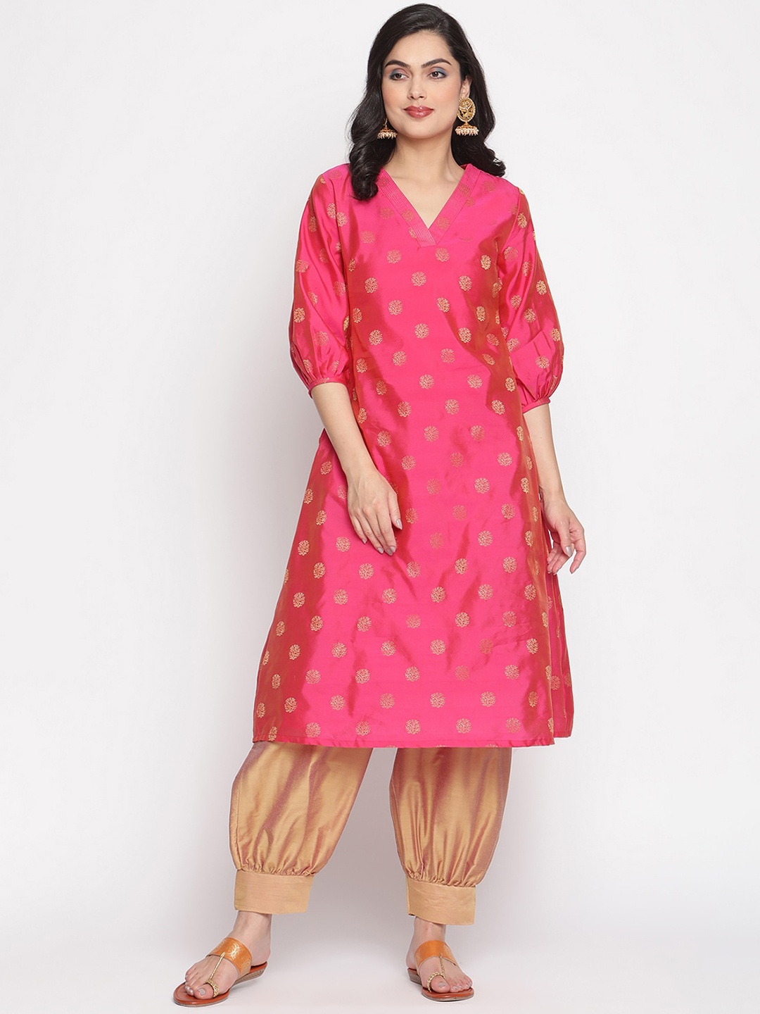 

Abhishti Women Pink Ethnic Motifs Jacquard Kurta