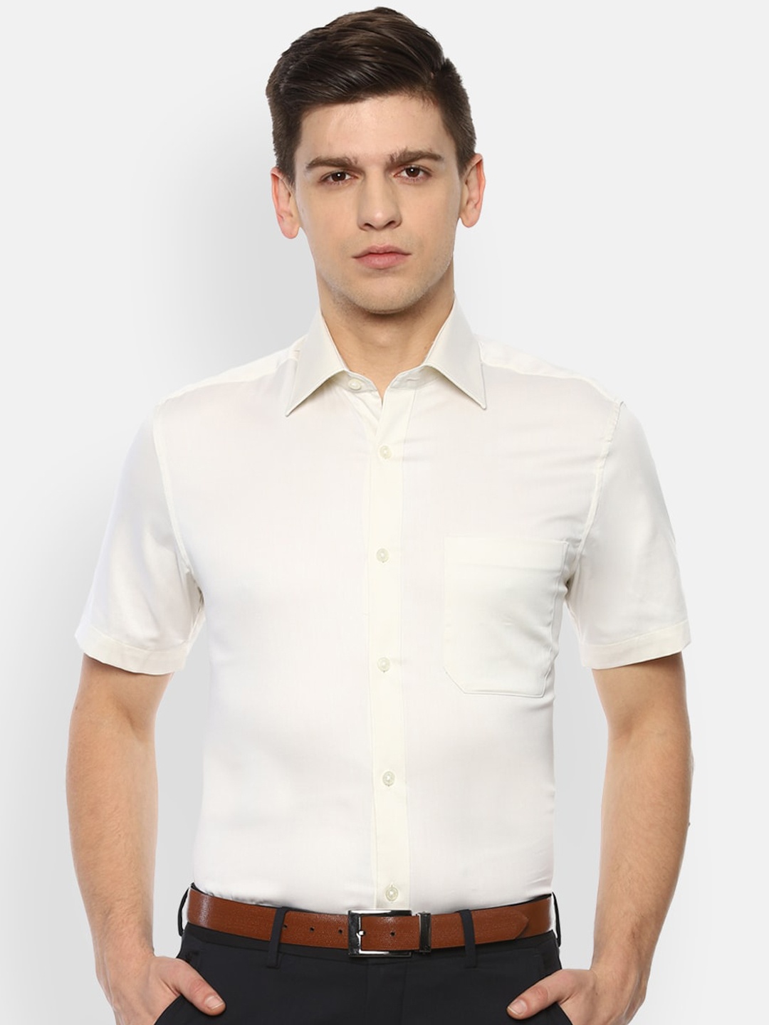 

Louis Philippe Plus Size Men Cream-Coloured Opaque Printed Formal Shirt