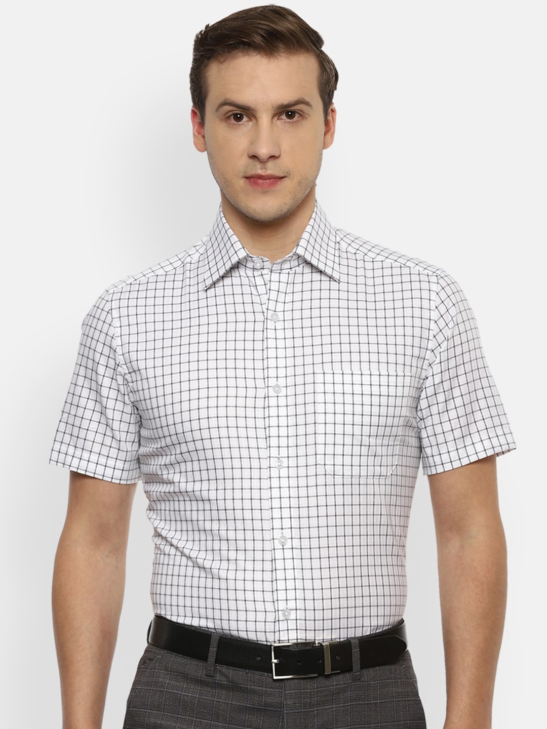 

Louis Philippe Men White Grid Tattersall Checks Opaque Checked Formal Shirt