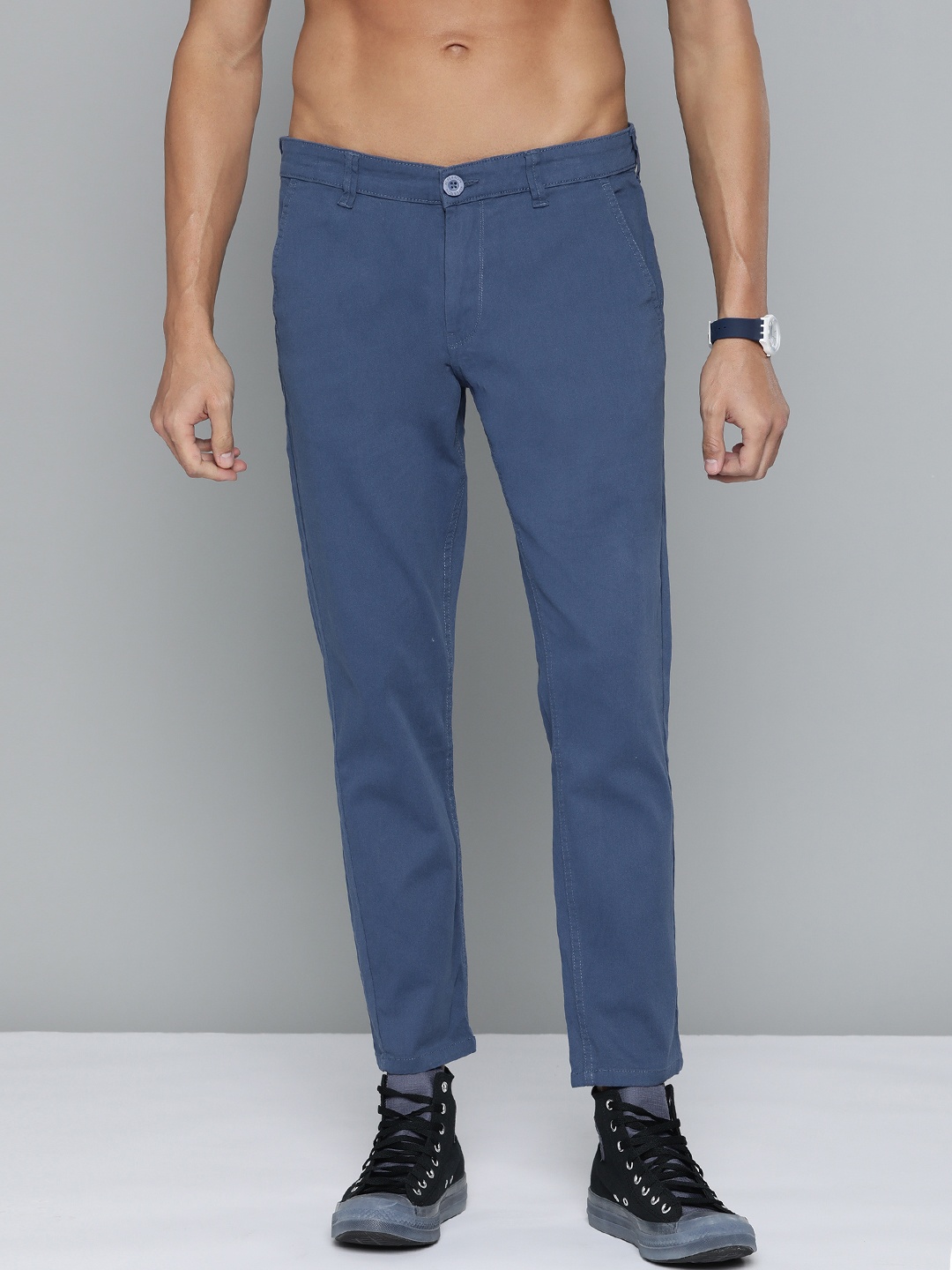 

HERE&NOW Men Navy Blue Slim Fit Chinos Trousers