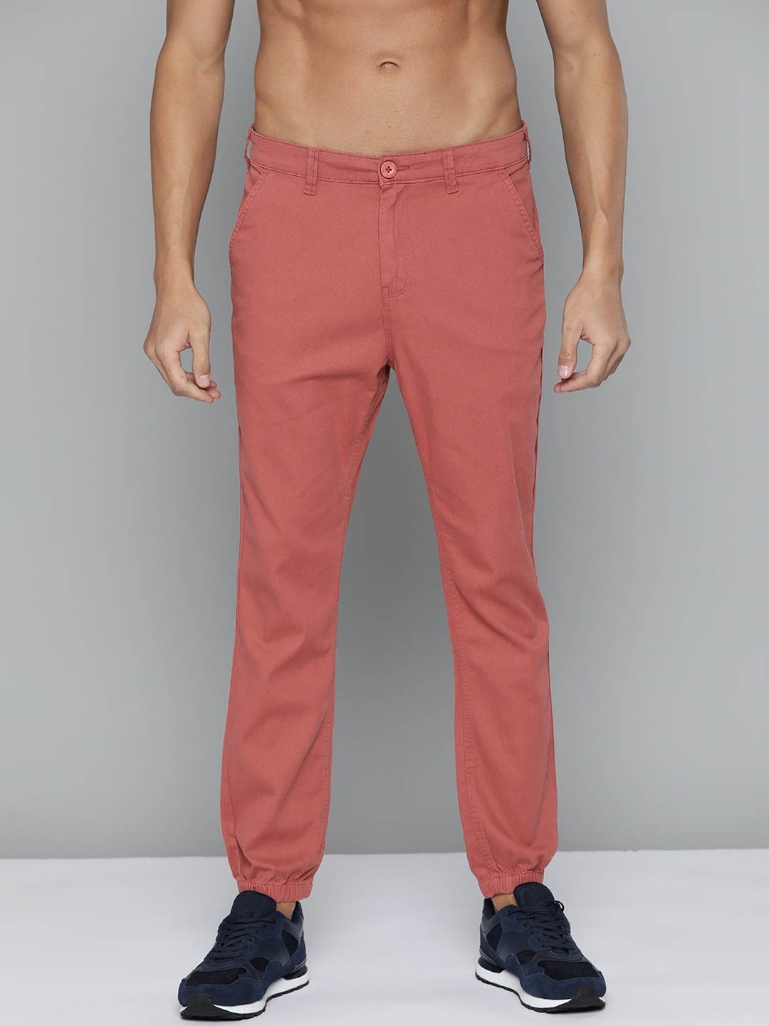 

HERE&NOW Men Rust Red Solid Joggers