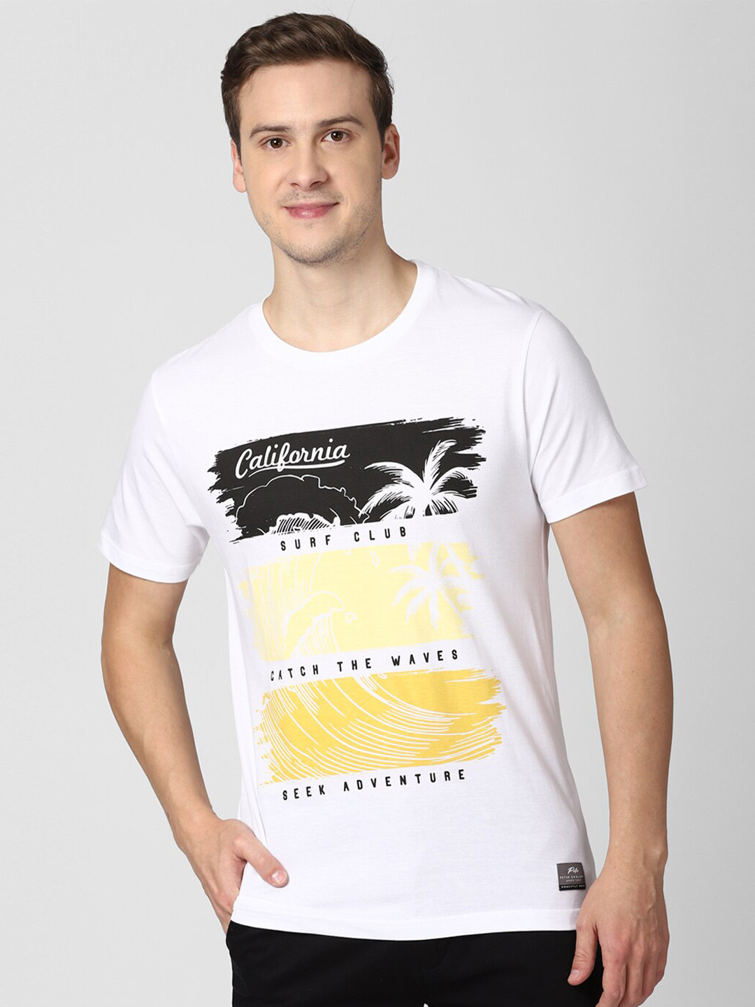 

Peter England Casuals Men White Printed Pure Cotton T-shirt