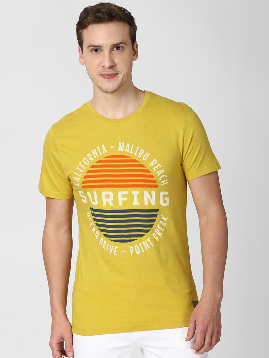 

Peter England Casuals Men Yellow Typography Printed T-shirt