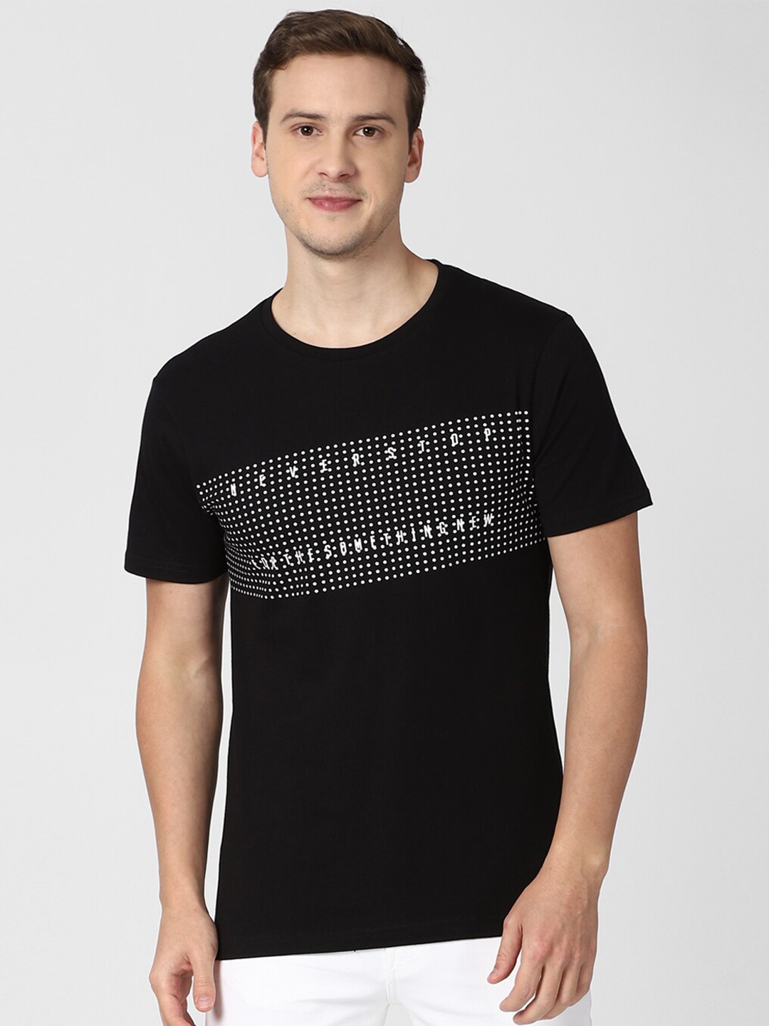 

Peter England Casuals Men Black Typography Printed T-shirt
