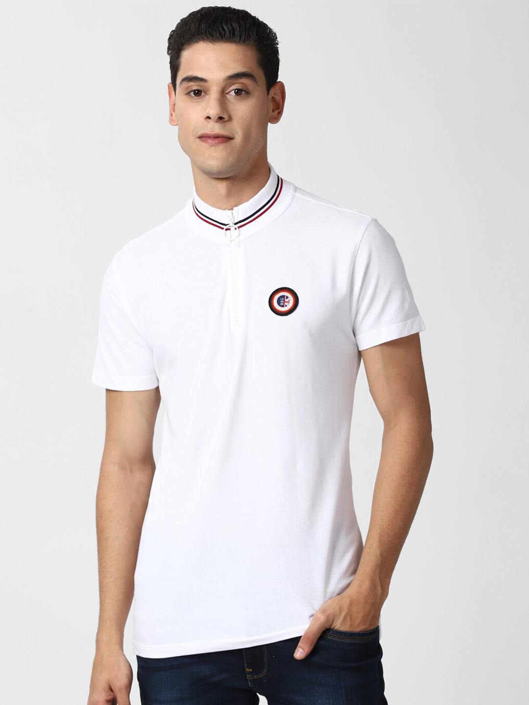 

Peter England Casuals Men White Henley Neck T-shirt