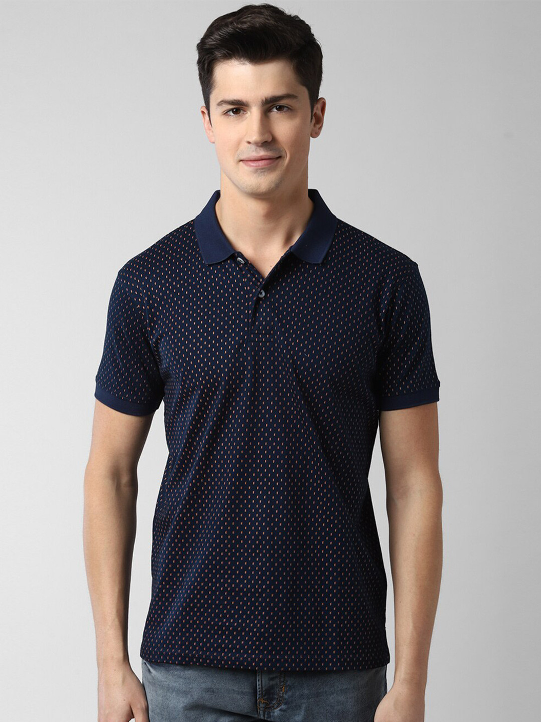 

Peter England Casuals Men Navy Blue Polo Collar Cotton T-shirt