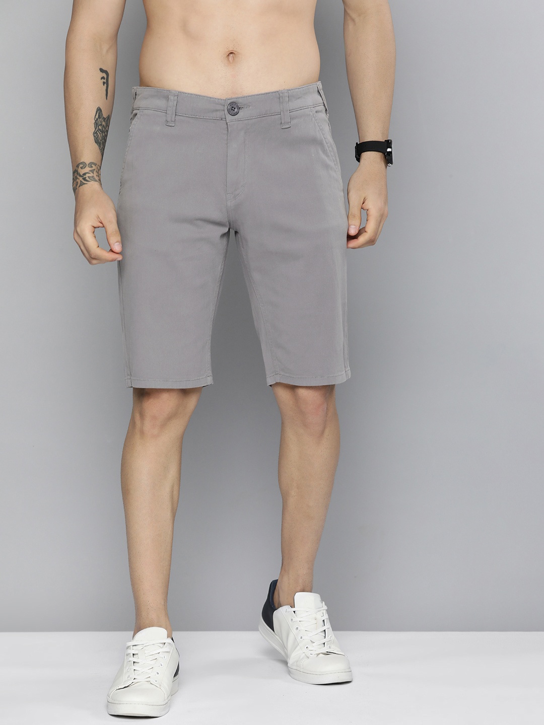 

HERE&NOW Men Grey Slim Fit Shorts