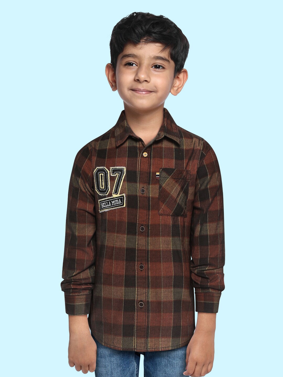 

Bella Moda Boys Brown Opaque Checked Casual Shirt