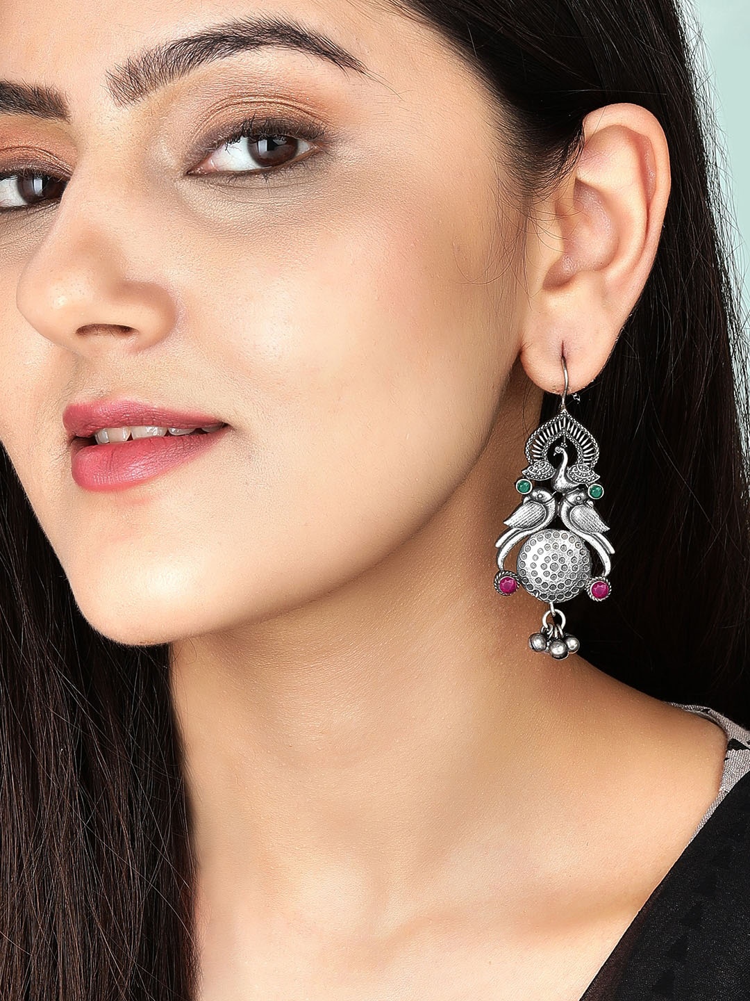 

Rubans Silver-Toned Peacock Shaped Drop Earrings
