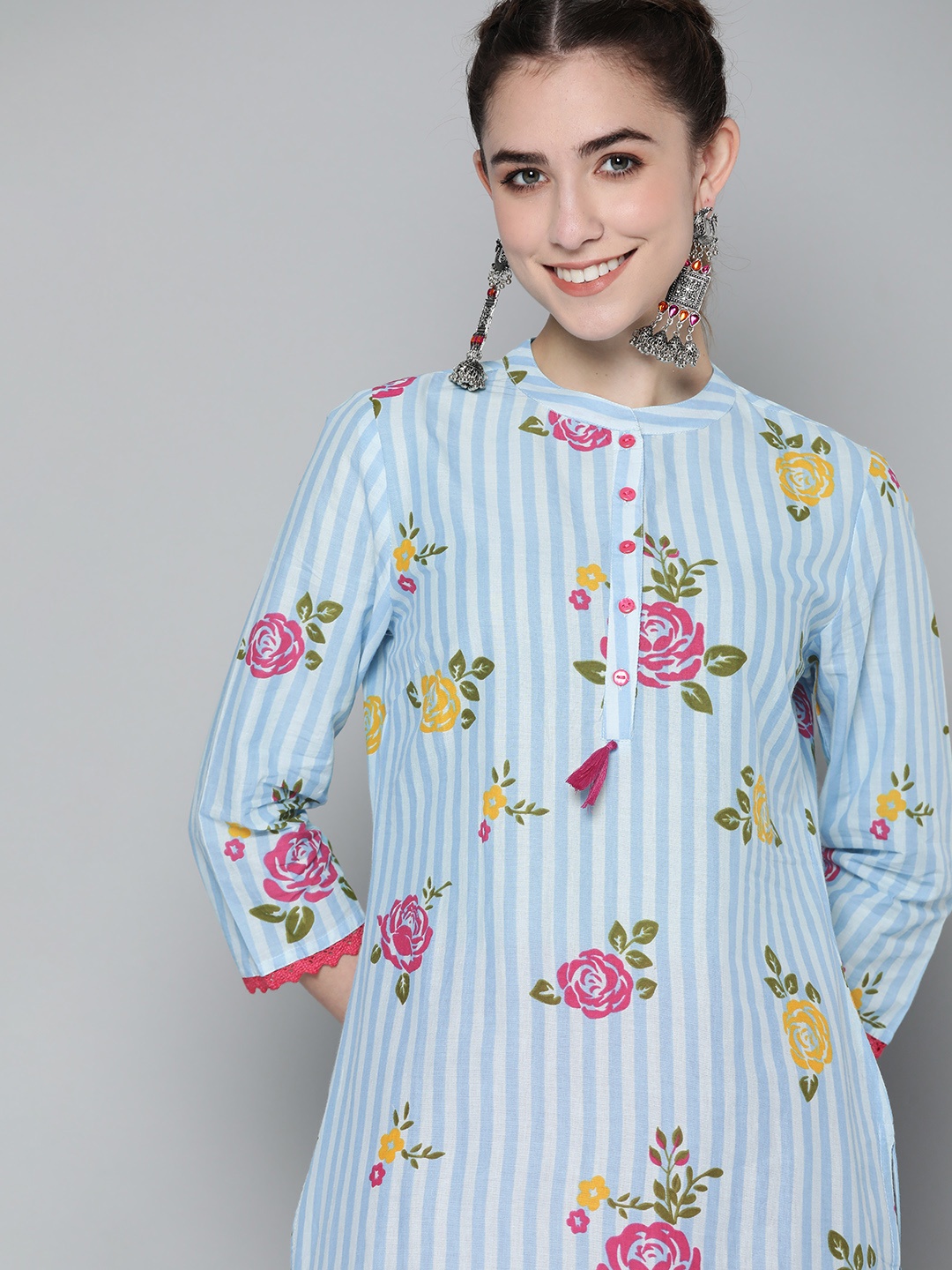 

HERE&NOW Women Blue Floral Printed Kurta