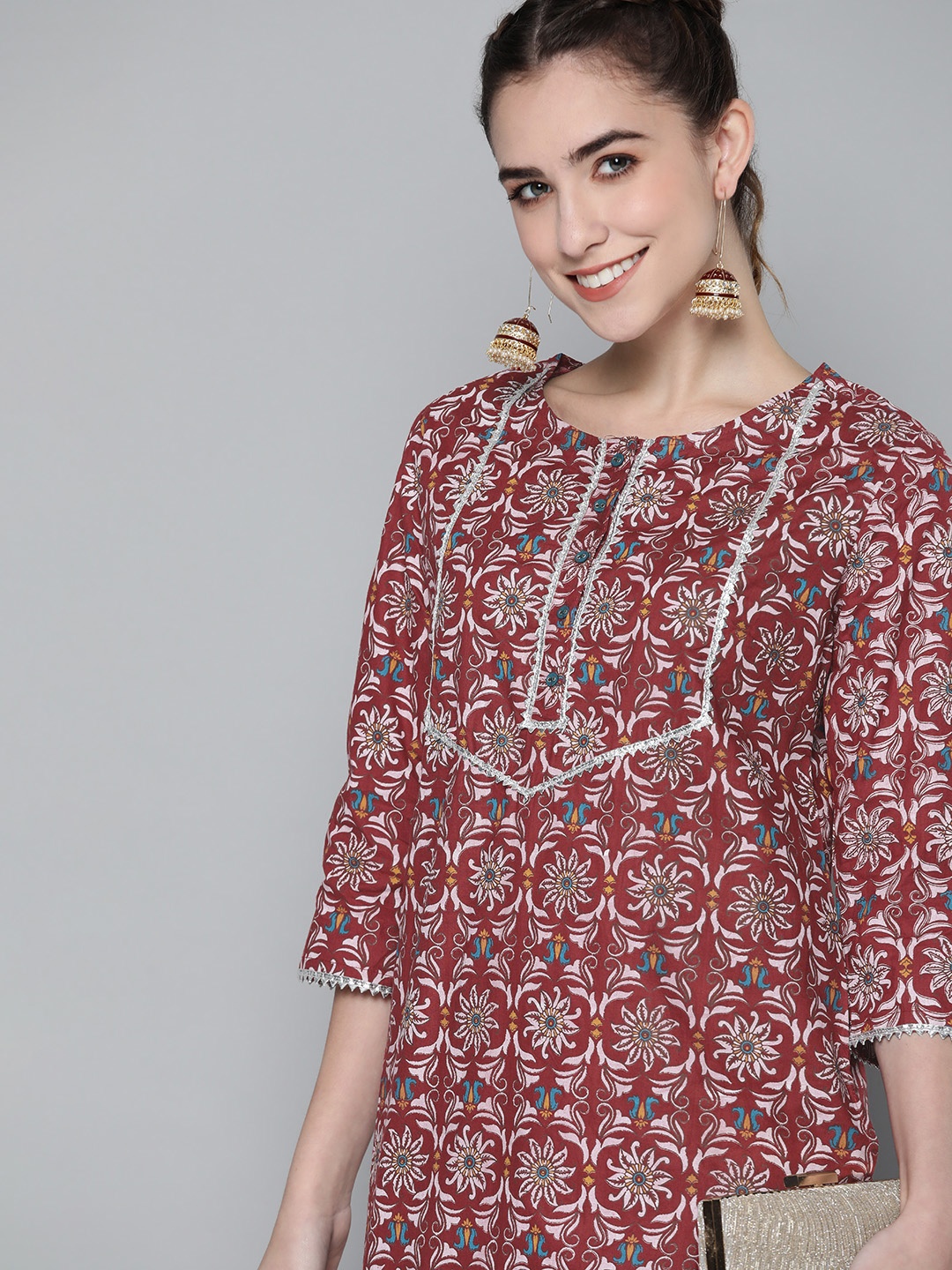 

HERE&NOW Women Red Floral Printed Kurta