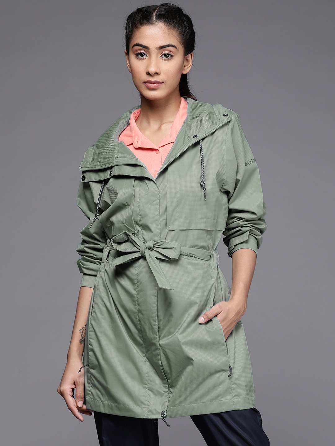 

Columbia Women Green Solid Omni Heat Infinity Pardon My Trench Rain Jacket