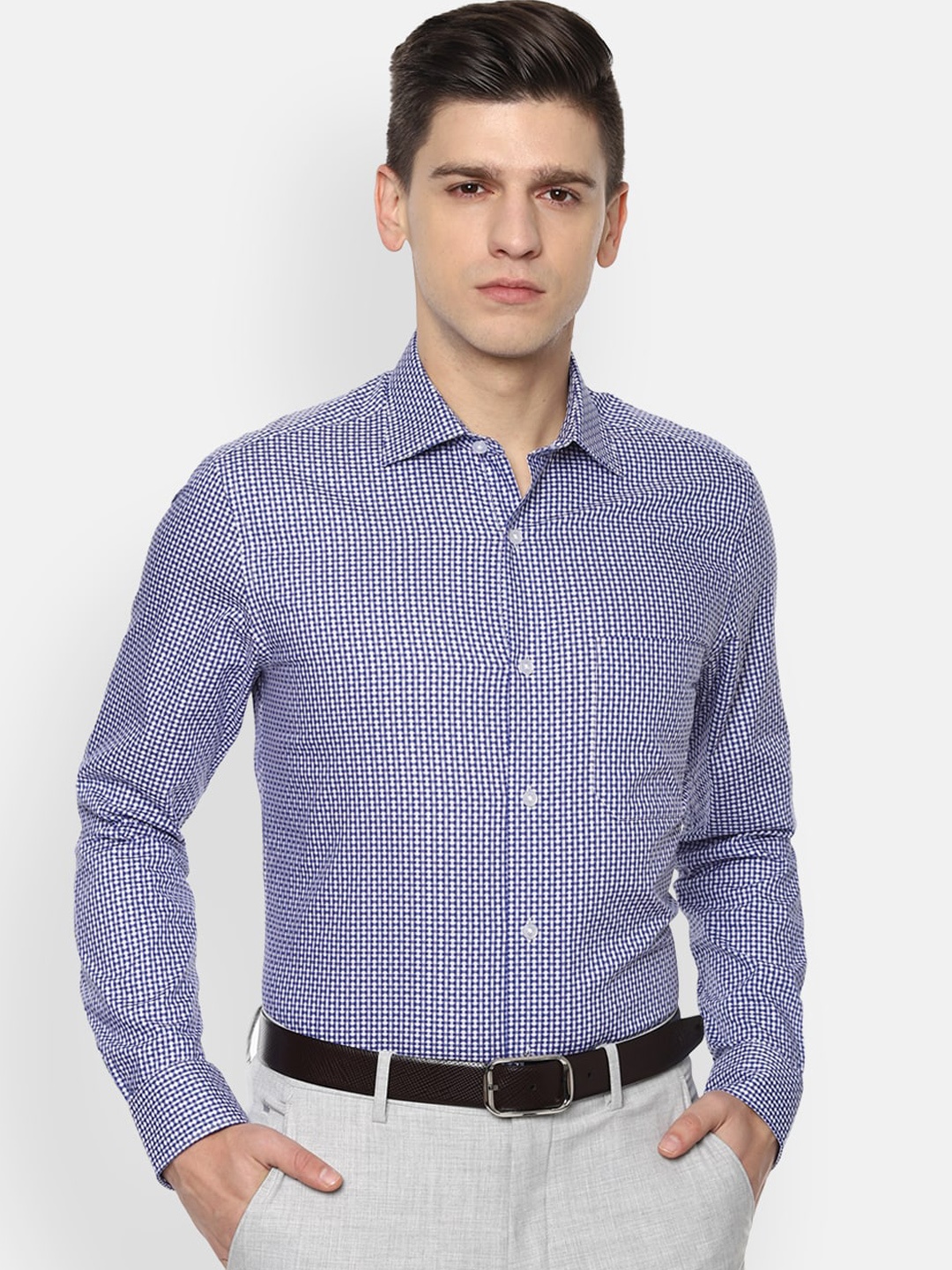 

Louis Philippe Men Blue & White Opaque Printed Pure Cotton Formal Shirt