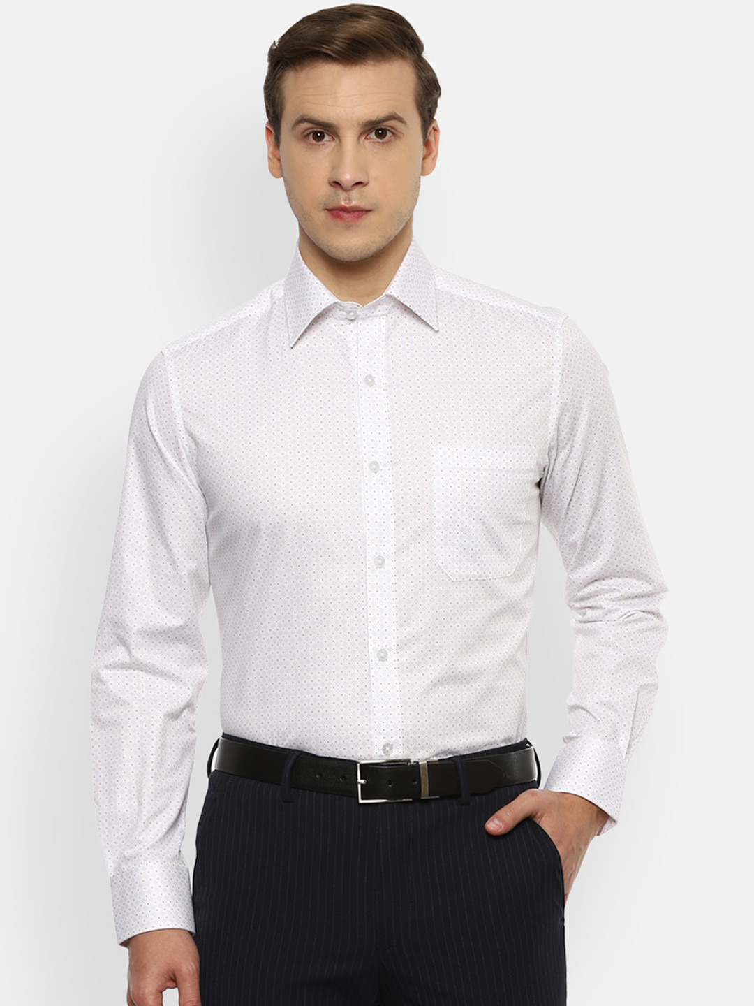 

Louis Philippe Men White & Brown Opaque Printed Pure Cotton Formal Shirt