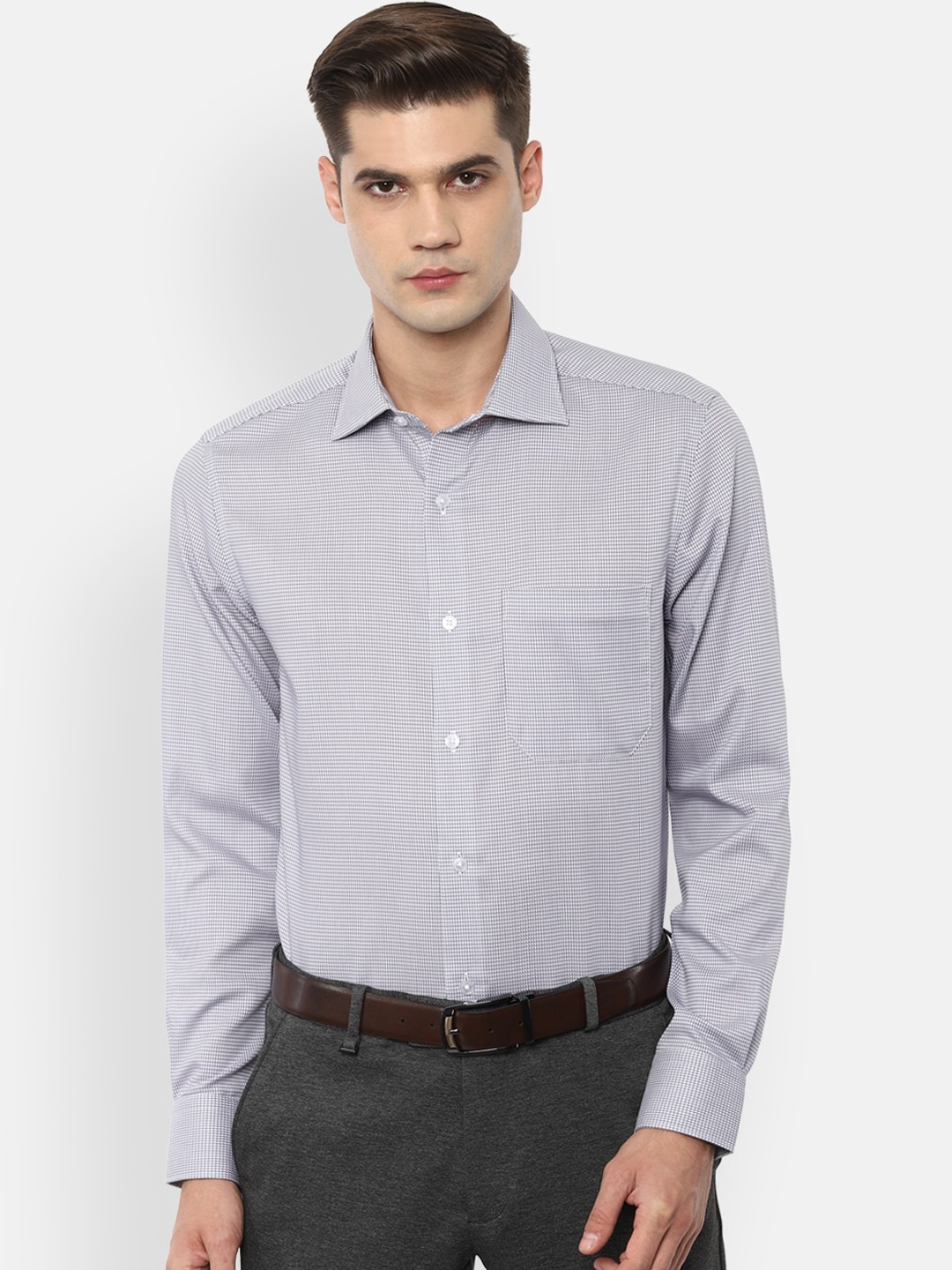

Louis Philippe Men Grey Micro Checks Opaque Checked Formal Shirt