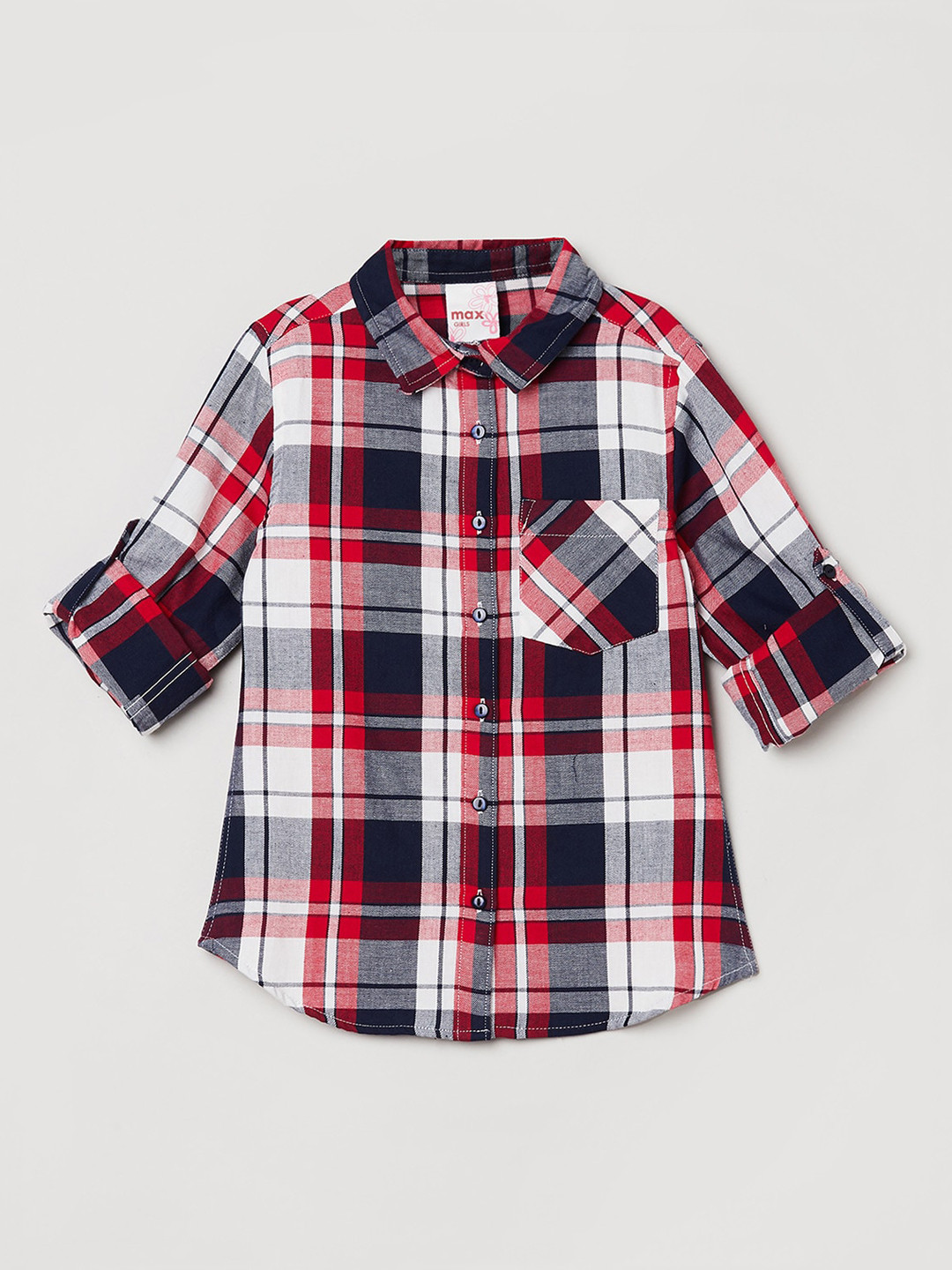 

max Girls Red Tartan Checks Opaque Checked Casual Shirt