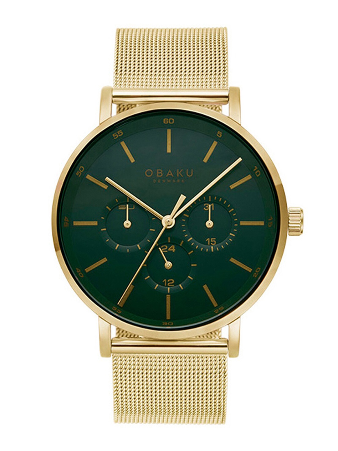 

Obaku Men Brass Embellished Dial & Stainless Steel Bracelet Style Straps Analogue Watch, Green