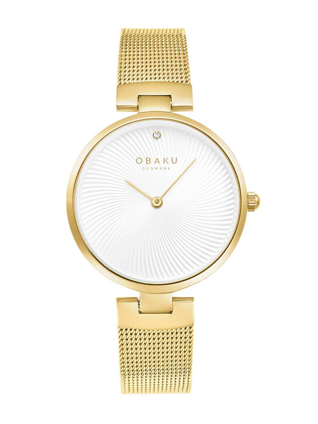 

Obaku Women White Brass Diamond Dial & Gold Toned Straps Analogue Watch V256LXGIMG