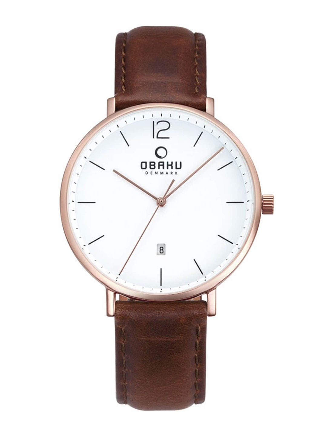 

Obaku Men White Brass Dial & Brown Leather Straps Analogue Watch V181GDVWRN