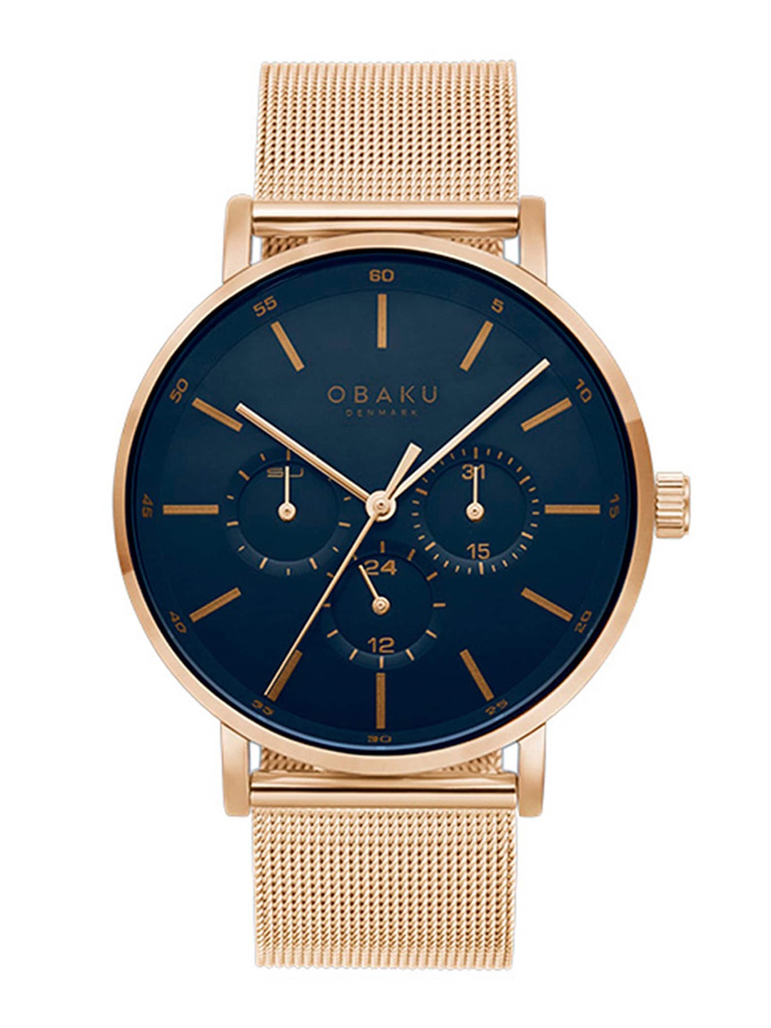 

Obaku Men Blue Brass Dial & Rose Gold Toned Straps Analogue Watch V246GMVLMV