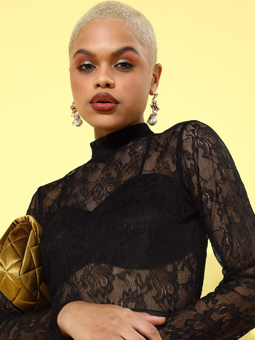 

STREET 9 Women Black Floral Lace Dress