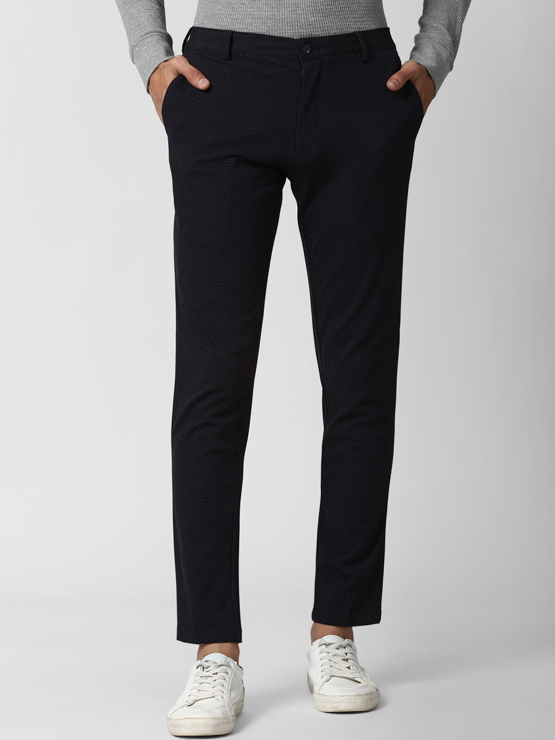 

Peter England Men Black Textured Trousers
