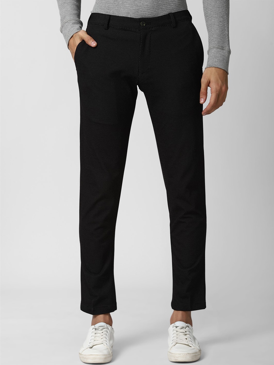 

Peter England Men Black Self-Design Smart Casual Trousers