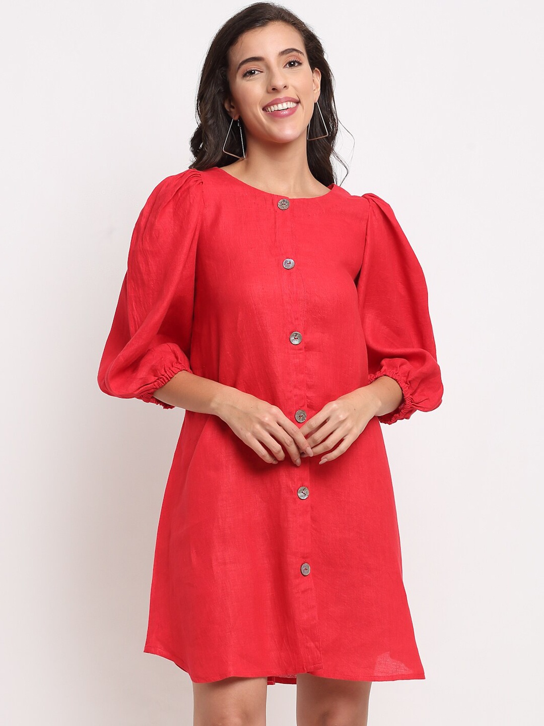 

ewoke Red Linen A-Line Dress