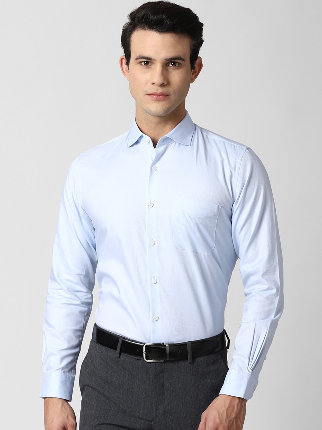 

Peter England Elite Men Blue Opaque Pure Cotton Formal Shirt