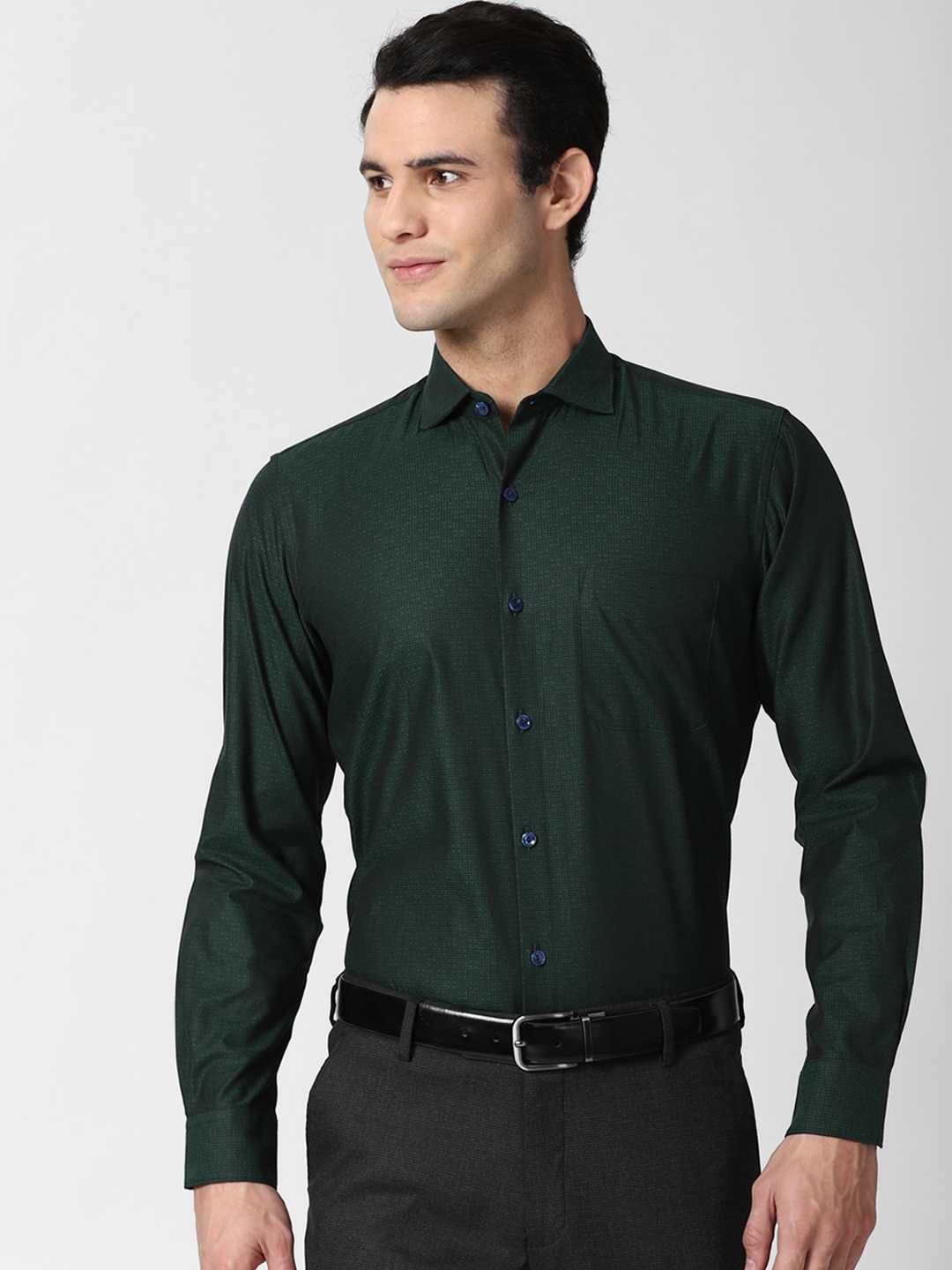 

Peter England Elite Men Green Opaque Formal Shirt