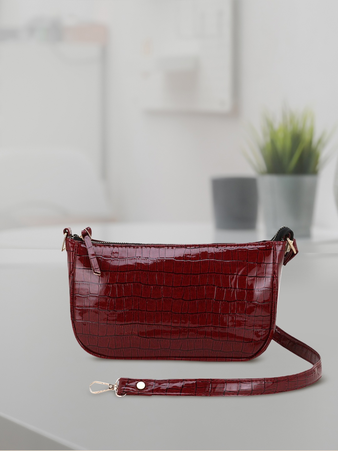 

Lychee bags Maroon Animal Textured PU Structured Shoulder Bag