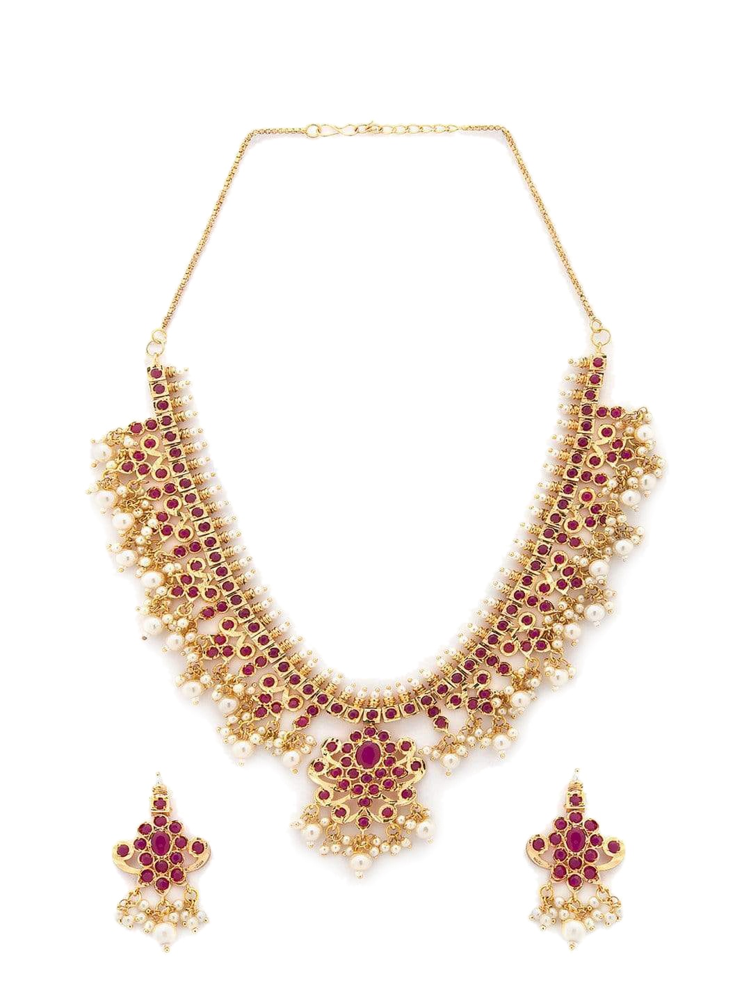 

Rubans Women Gold Plated Pink Faux Ruby Studded Traditional Jewellery Set