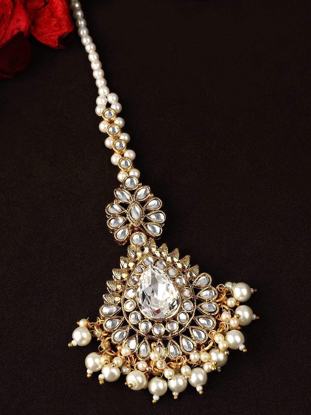 

Rubans Woman Gold Plated Beaded Embellished Maangtikka
