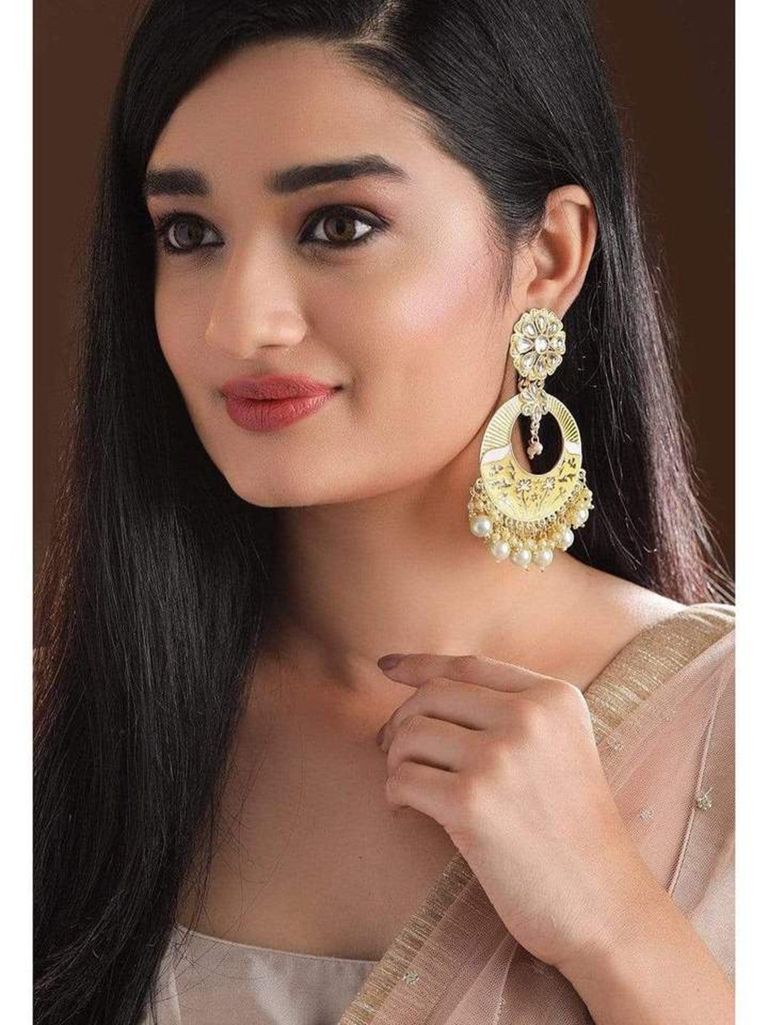 

Rubans Gold-Plated Contemporary Handcrafted Drop Earrings
