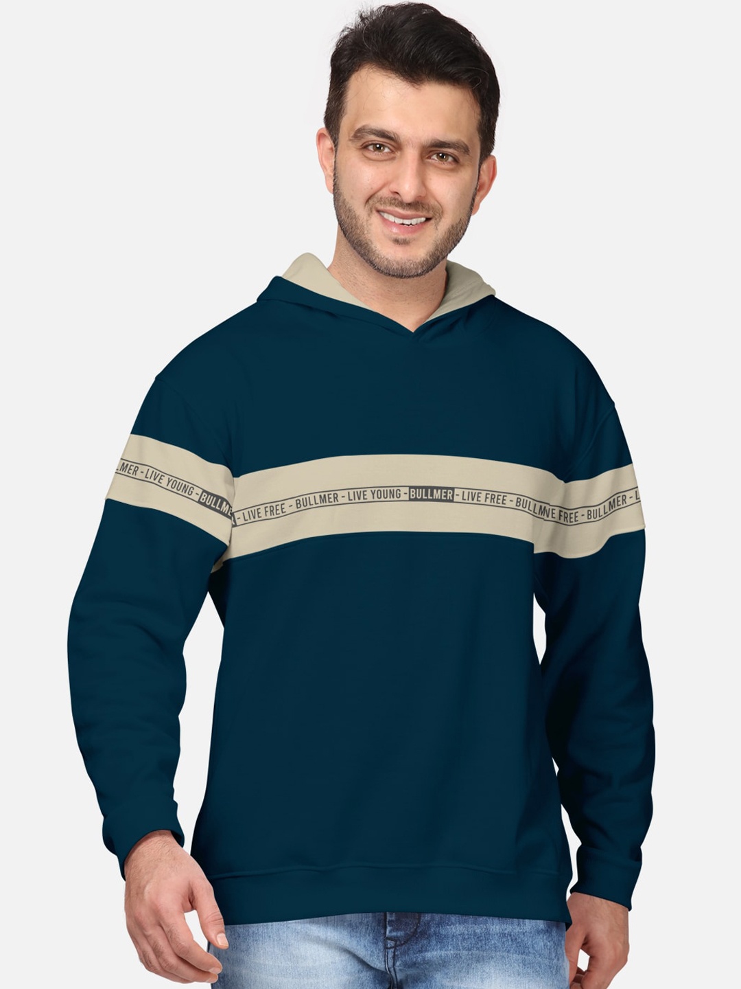 

BULLMER Men Printed Hooded Sweatshirt, Teal