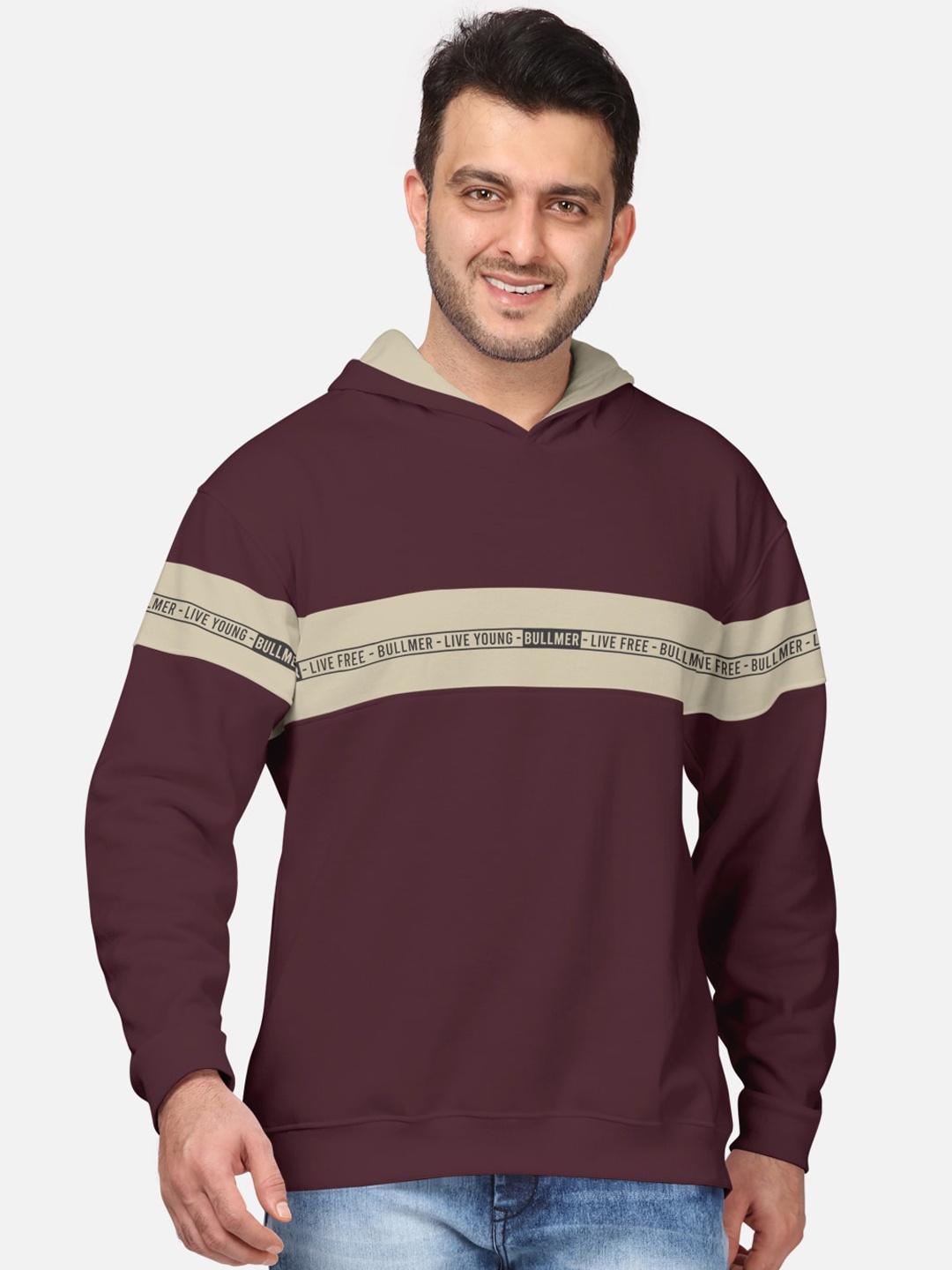 

BULLMER Men Burgundy Hooded Sweatshirt