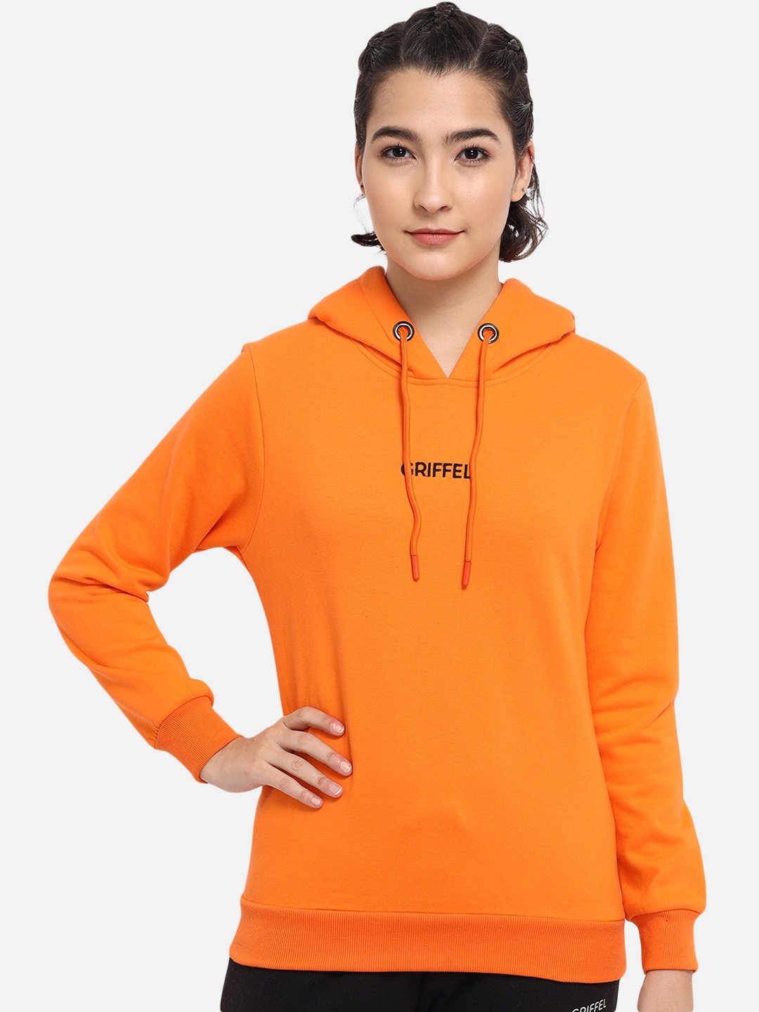 

GRIFFEL Women Orange Hooded Sweatshirt