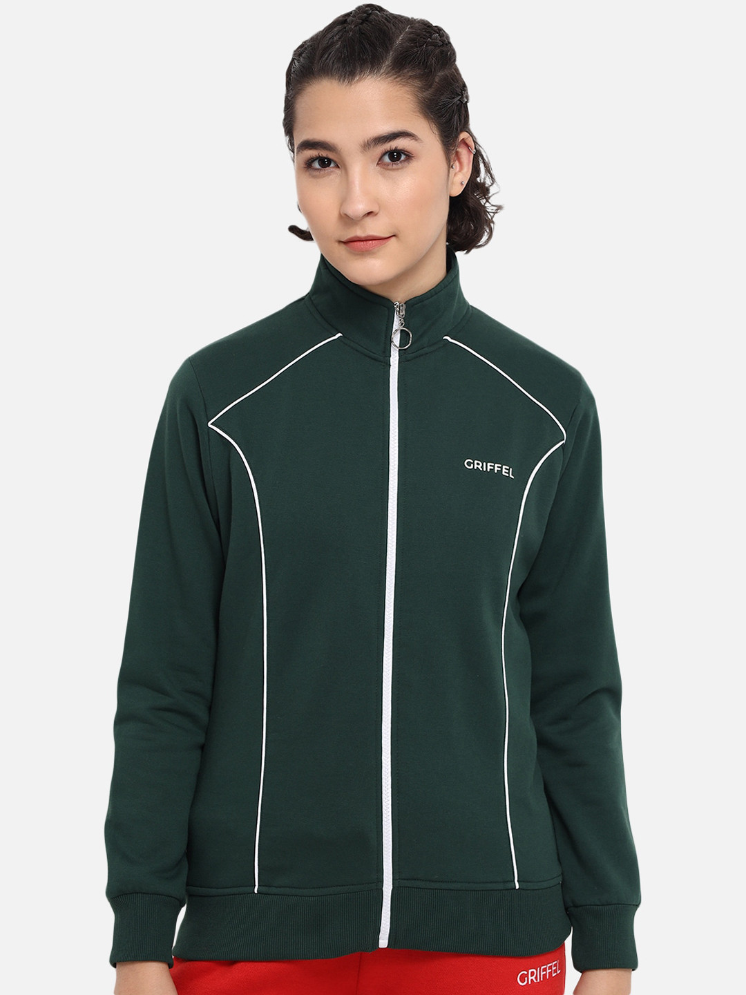 

GRIFFEL Women Green Solid Sweatshirt