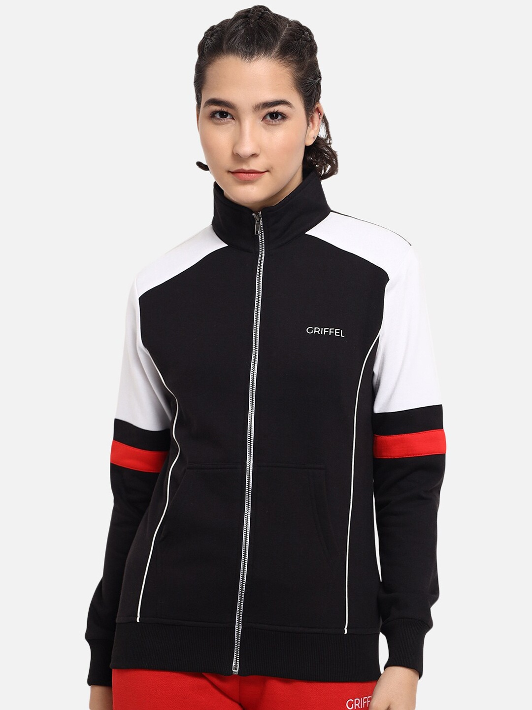 

GRIFFEL Women Black Colourblocked Sweatshirt