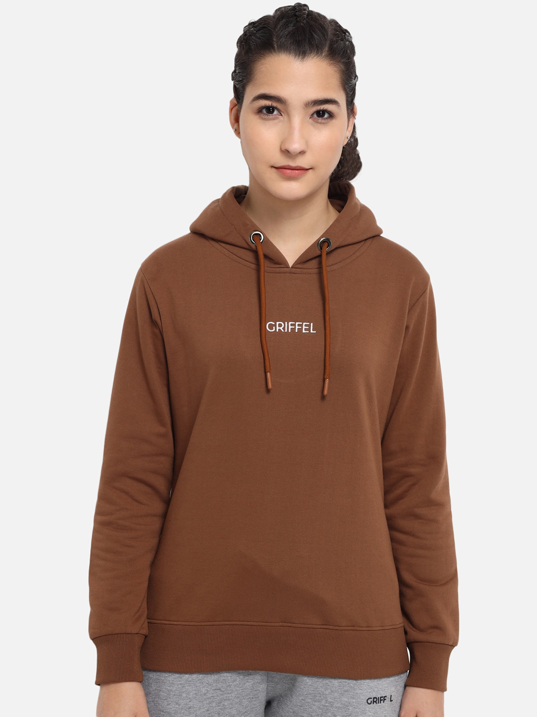 

GRIFFEL Women Brown Hooded Sweatshirt