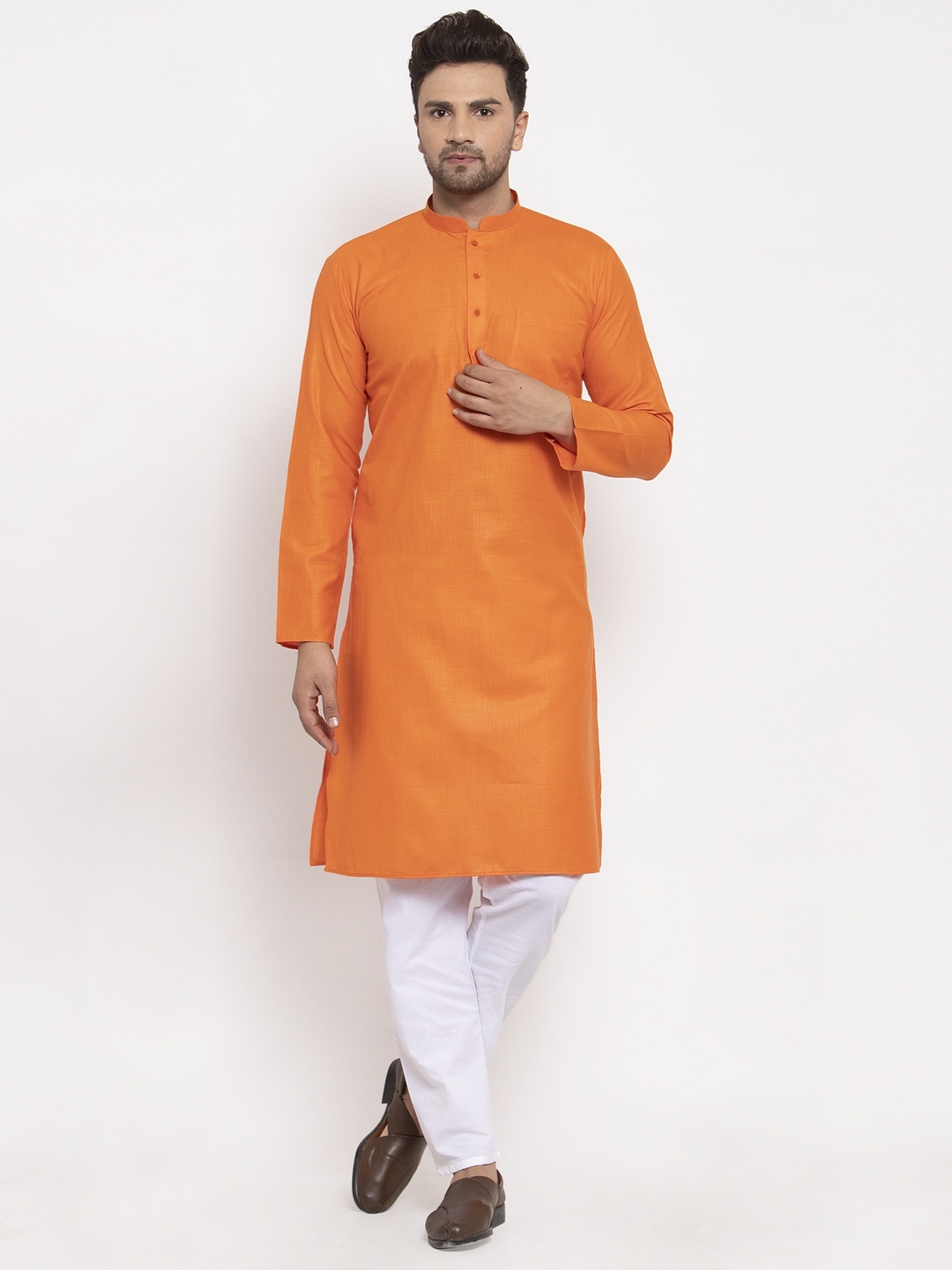 

GRACIT Men Orange Handloom Kurta
