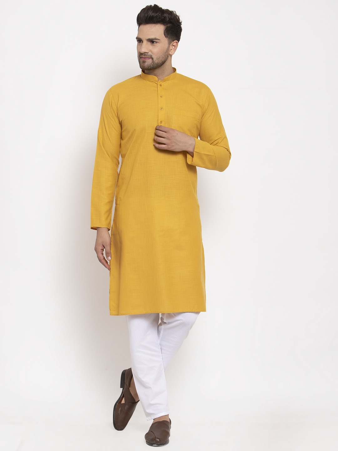 

GRACIT Men Mustard Yellow Handloom Kurta